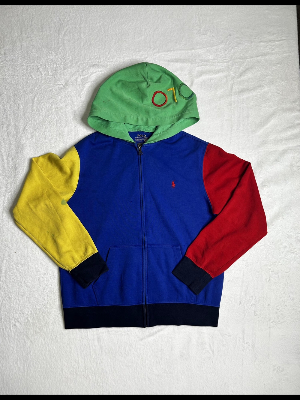 Polo Ralph Lauren Boys Color Blocked Logo Full Zip Hoodie Size Large